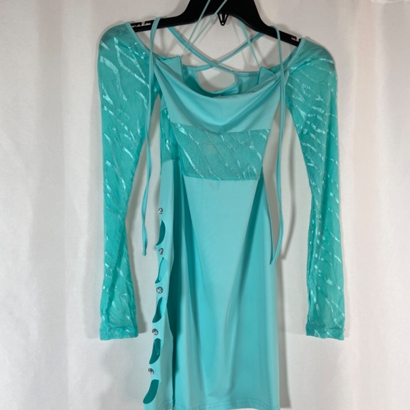 KATCH ME Blue Strap Halterneck Cut Out Spandex Bodycon Dress Small - Picture 4 of 10